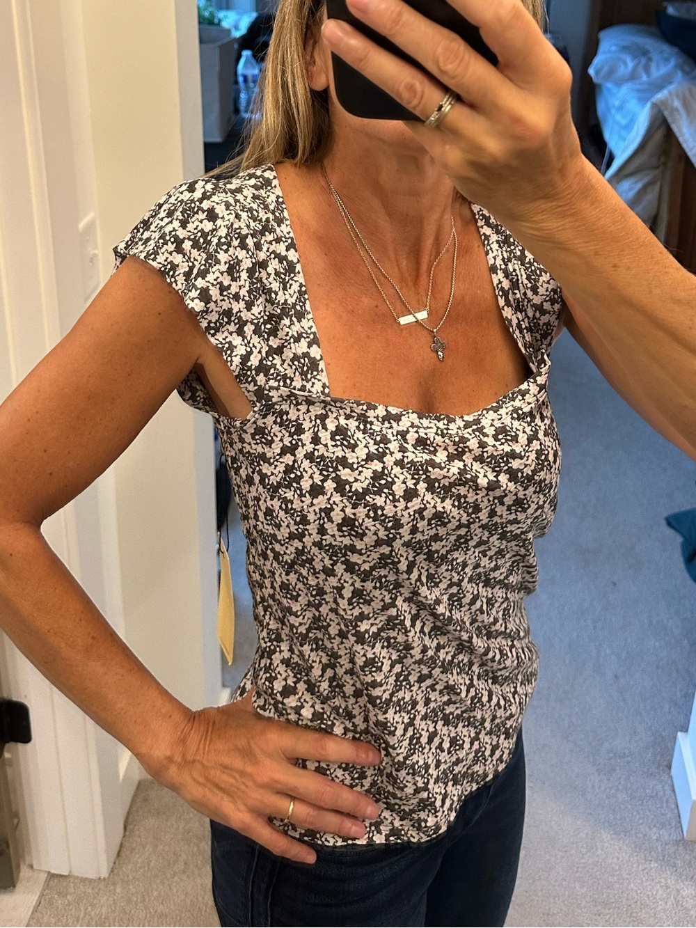 Nation LTD Black & White Floral Square Neck Camisole Sz S